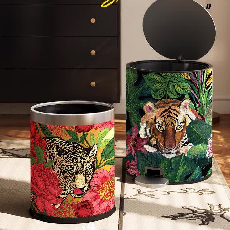 Cestino per rifiuti resistente in pelle Forest Tiger