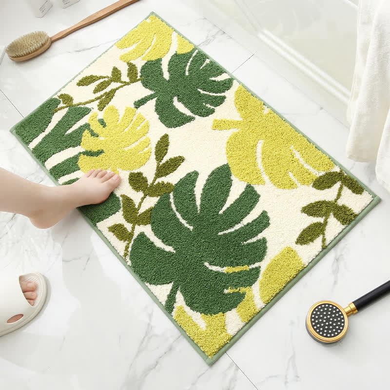 Tappeto antiscivolo assorbente in cashmere con stampa a foglie