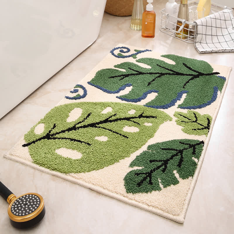 Tappeto antiscivolo assorbente in cashmere con stampa a foglie