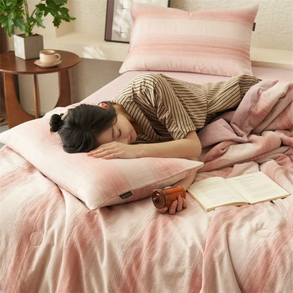 Biancheria da letto traspirante in puro cotone jacquard a righe