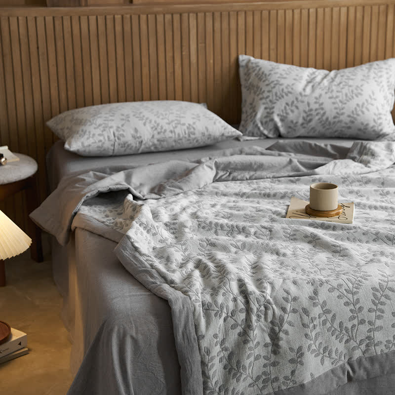Biancheria da letto in garza di cotone a tre strati Jacquard Leaf