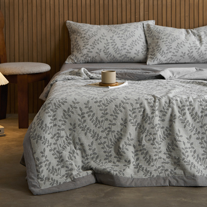 Biancheria da letto in garza di cotone a tre strati Jacquard Leaf