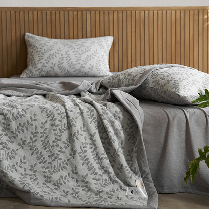 Biancheria da letto in garza di cotone a tre strati Jacquard Leaf