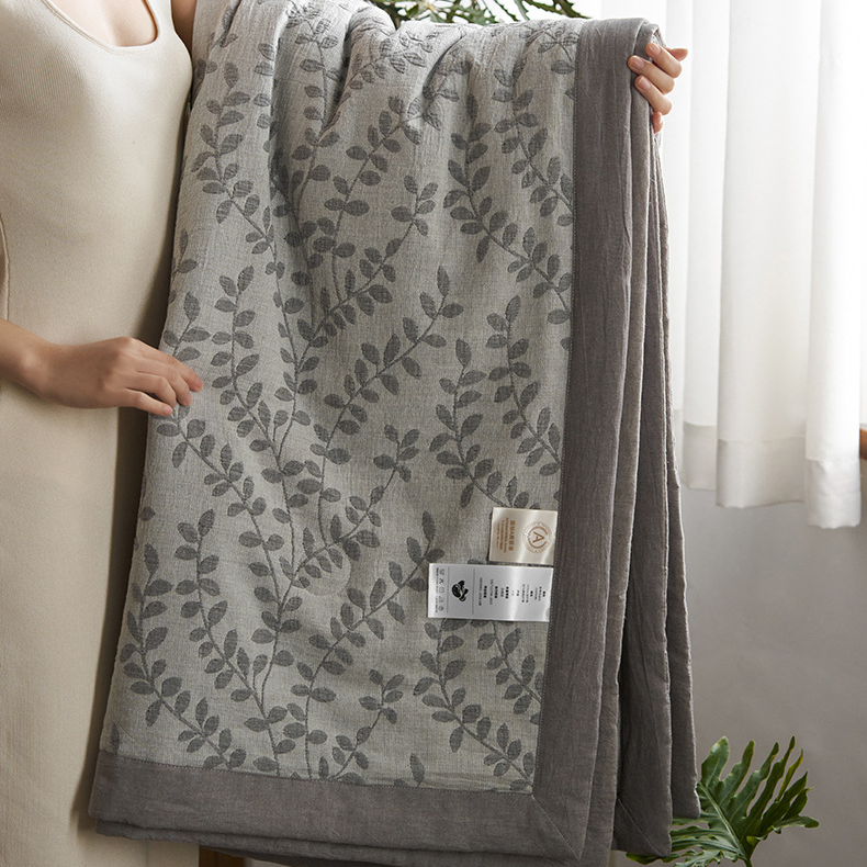 Biancheria da letto in garza di cotone a tre strati Jacquard Leaf