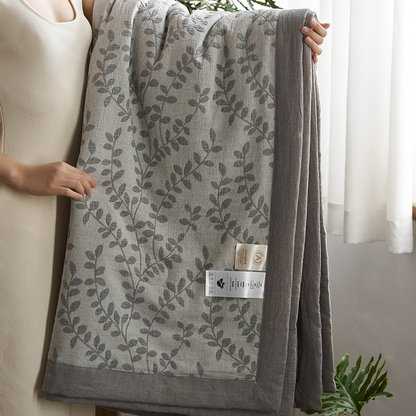 Biancheria da letto in garza di cotone a tre strati Jacquard Leaf