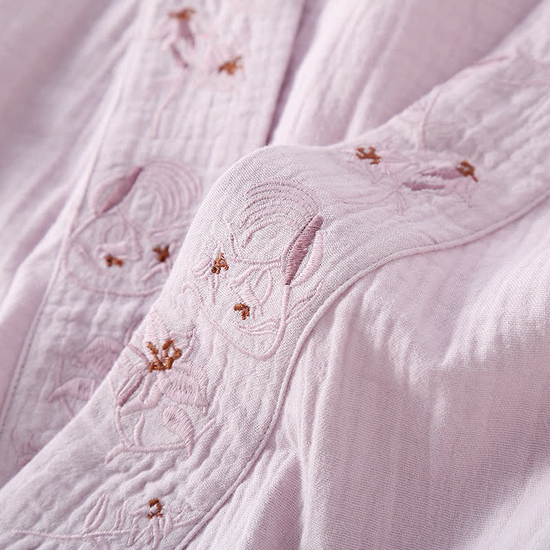 Camicia da notte morbida in garza di cotone con ricamo floreale