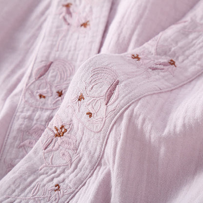 Camicia da notte morbida in garza di cotone con ricamo floreale