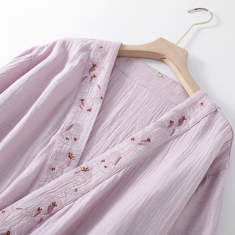 Camicia da notte morbida in garza di cotone con ricamo floreale