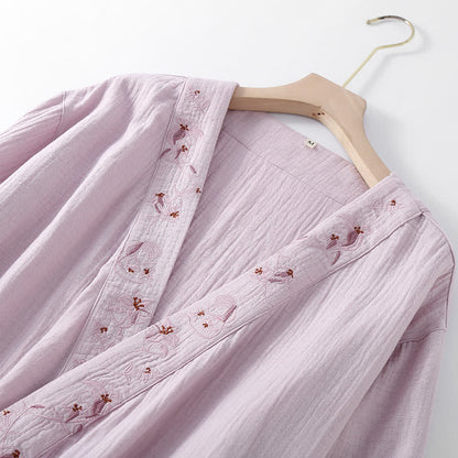 Camicia da notte morbida in garza di cotone con ricamo floreale