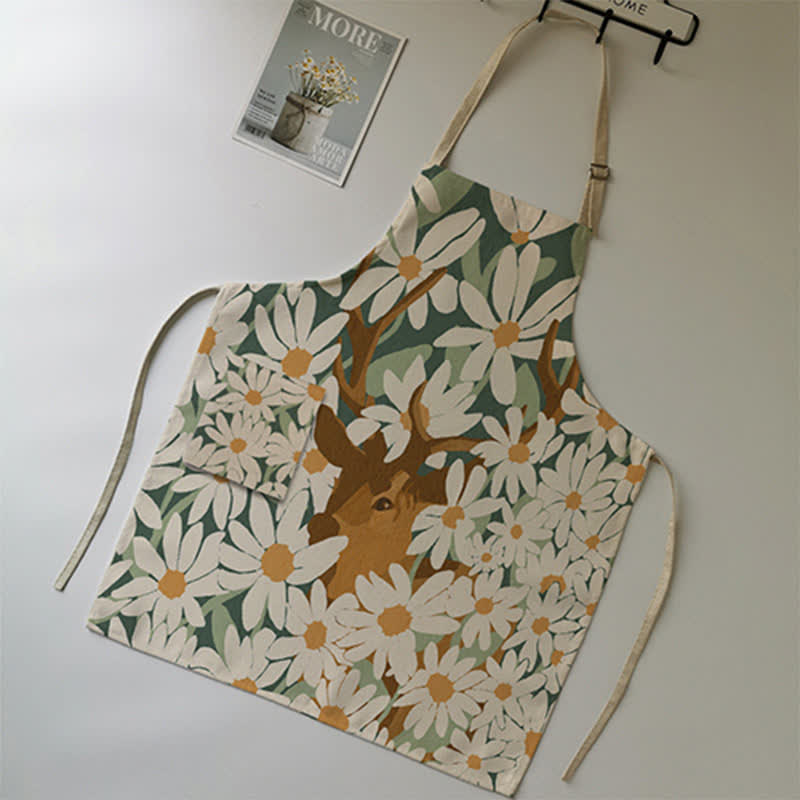 Grembiule vintage in cotone e lino con motivo a margherite