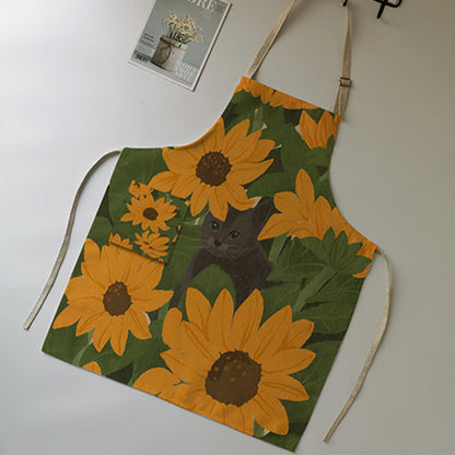 Grembiule vintage in cotone e lino con motivo a margherite
