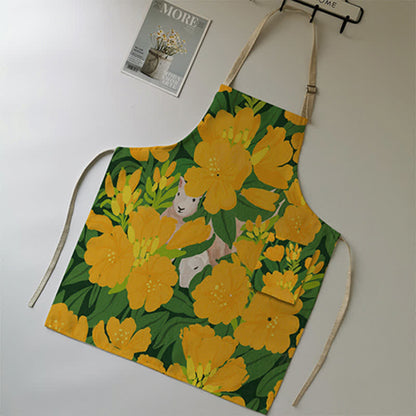 Grembiule vintage in cotone e lino con motivo a margherite