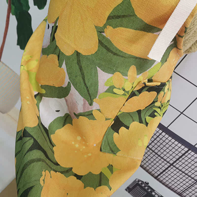 Grembiule vintage in cotone e lino con motivo a margherite