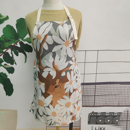 Grembiule vintage in cotone e lino con motivo a margherite