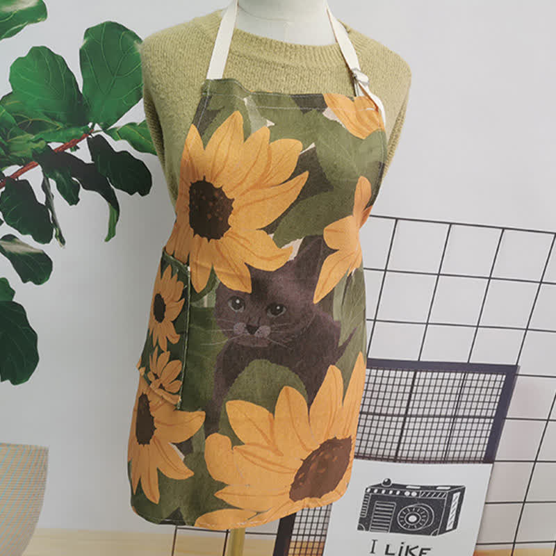 Grembiule vintage in cotone e lino con motivo a margherite