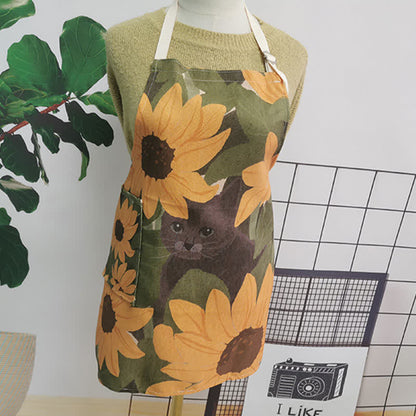 Grembiule vintage in cotone e lino con motivo a margherite