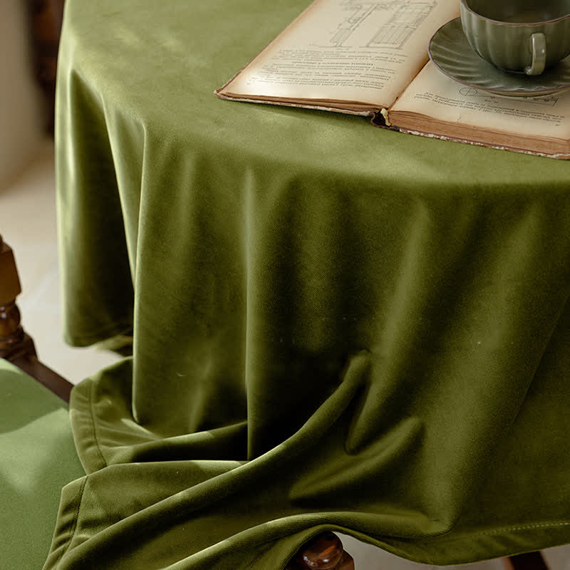 Tovaglia francese vintage in velluto verde oliva