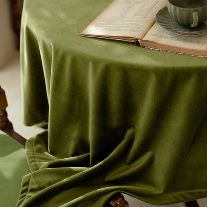 Tovaglia francese vintage in velluto verde oliva