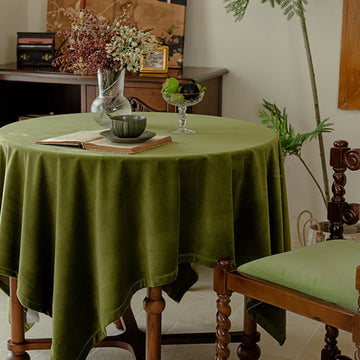 Tovaglia francese vintage in velluto verde oliva