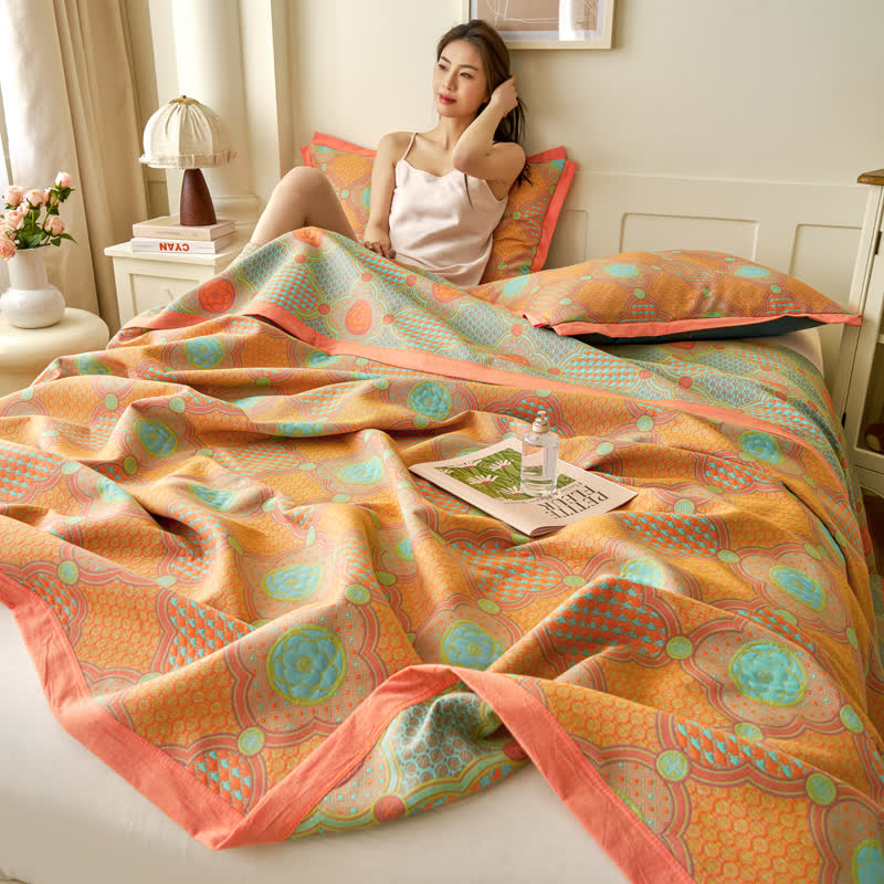 Trapunta reversibile in garza di cotone vintage jacquard