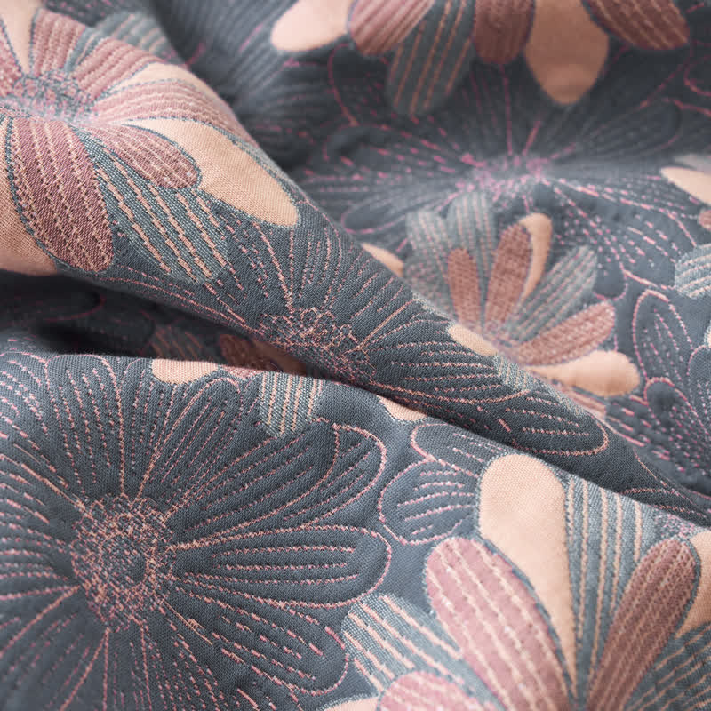 Coperta jacquard tinta in filo in garza di cotone floreale