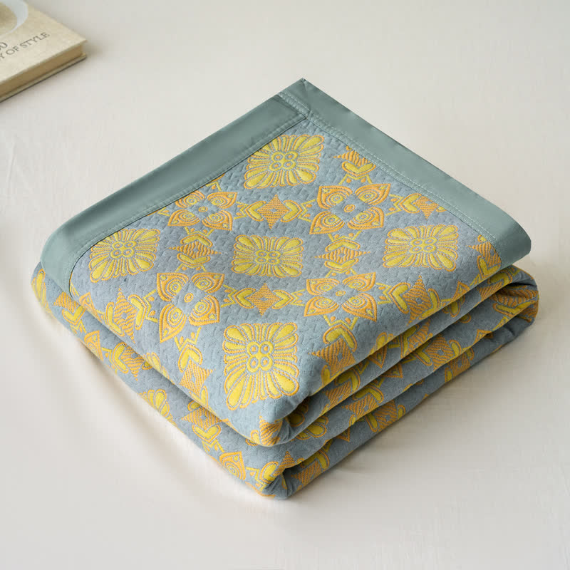 Coperta jacquard tinta in filo in garza di cotone retrò