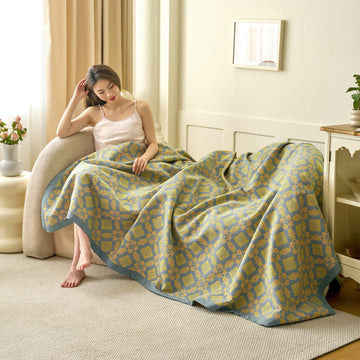 Coperta jacquard tinta in filo in garza di cotone retrò