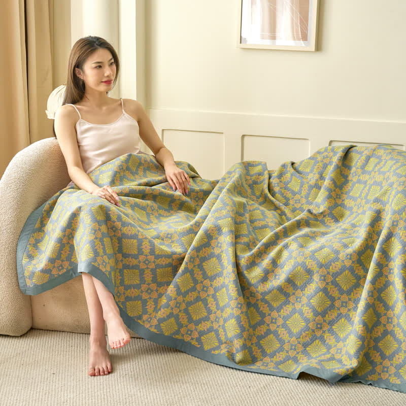 Coperta jacquard tinta in filo in garza di cotone retrò