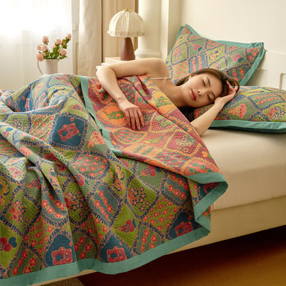 Trapunta in cotone jacquard a doppio strato con orsetto