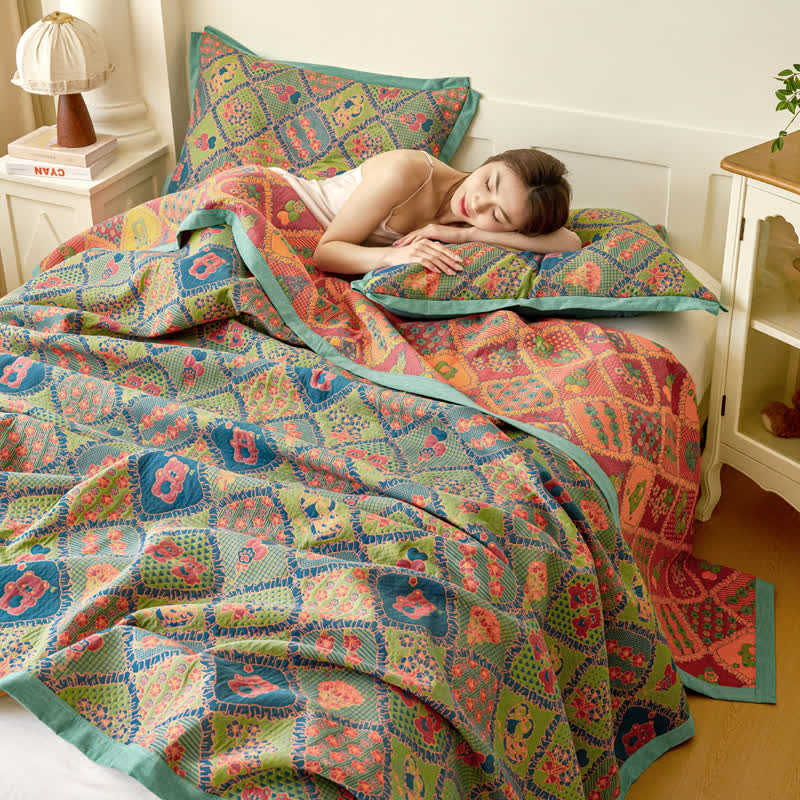 Trapunta in cotone jacquard a doppio strato con orsetto
