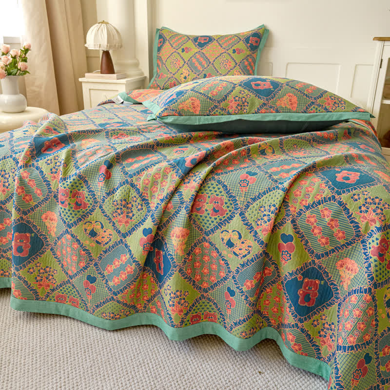 Trapunta in cotone jacquard a doppio strato con orsetto