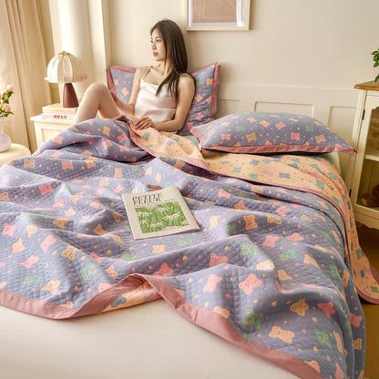Coperta reversibile in garza di cotone Jacquard Bear
