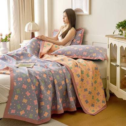 Trapunta reversibile in garza di cotone Jacquard Bear