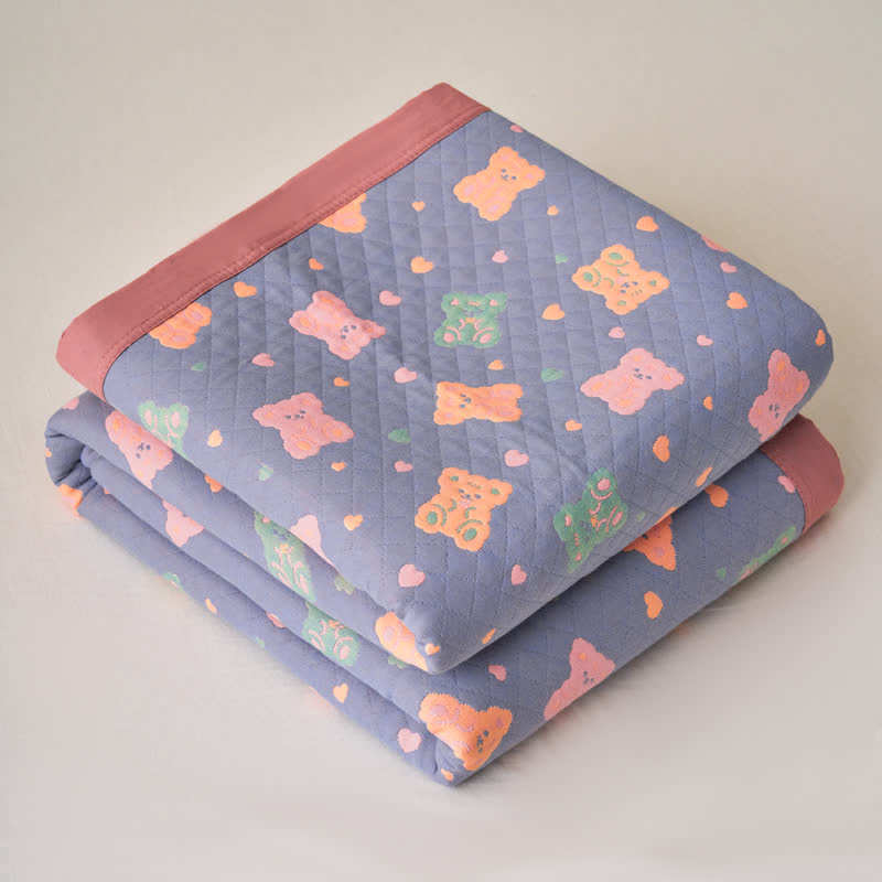 Coperta reversibile in garza di cotone Jacquard Bear