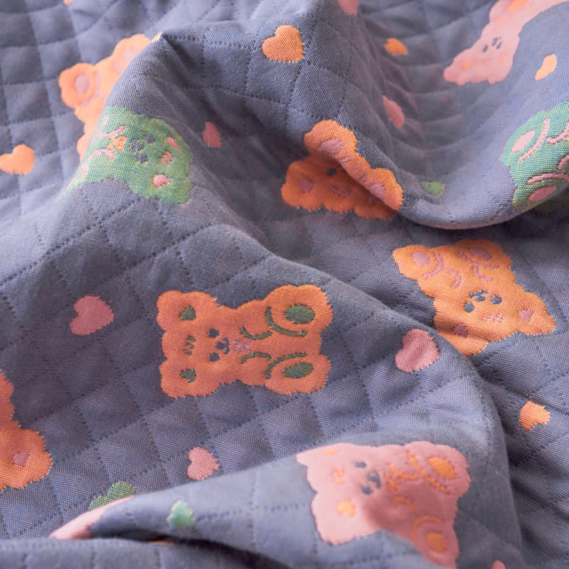 Coperta reversibile in garza di cotone Jacquard Bear