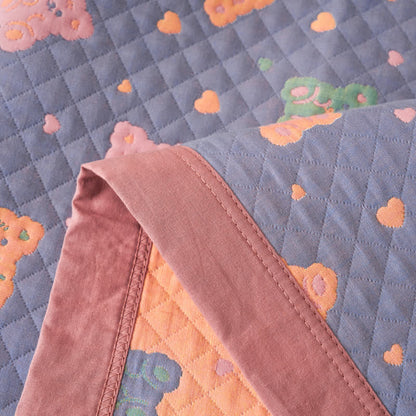 Coperta reversibile in garza di cotone Jacquard Bear