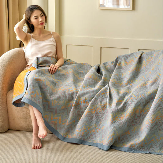 Coperta traspirante in garza di cotone tinto in filo jacquard