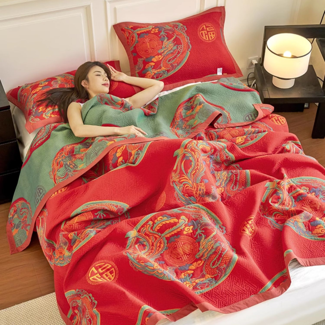 Coperta reversibile vintage in garza di cotone a tre strati