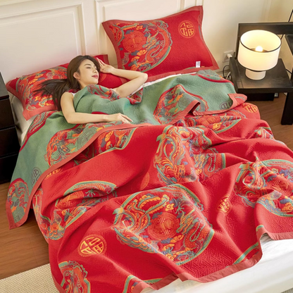 Coperta reversibile vintage in garza di cotone a tre strati