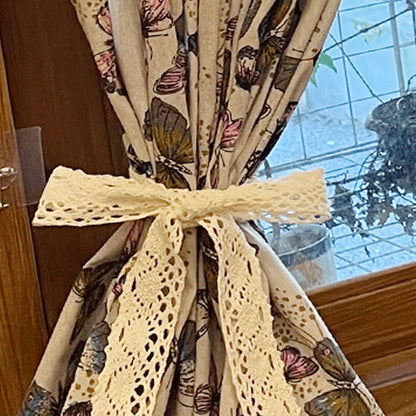 Tenda in cotone e lino con stampa a farfalla rustica
