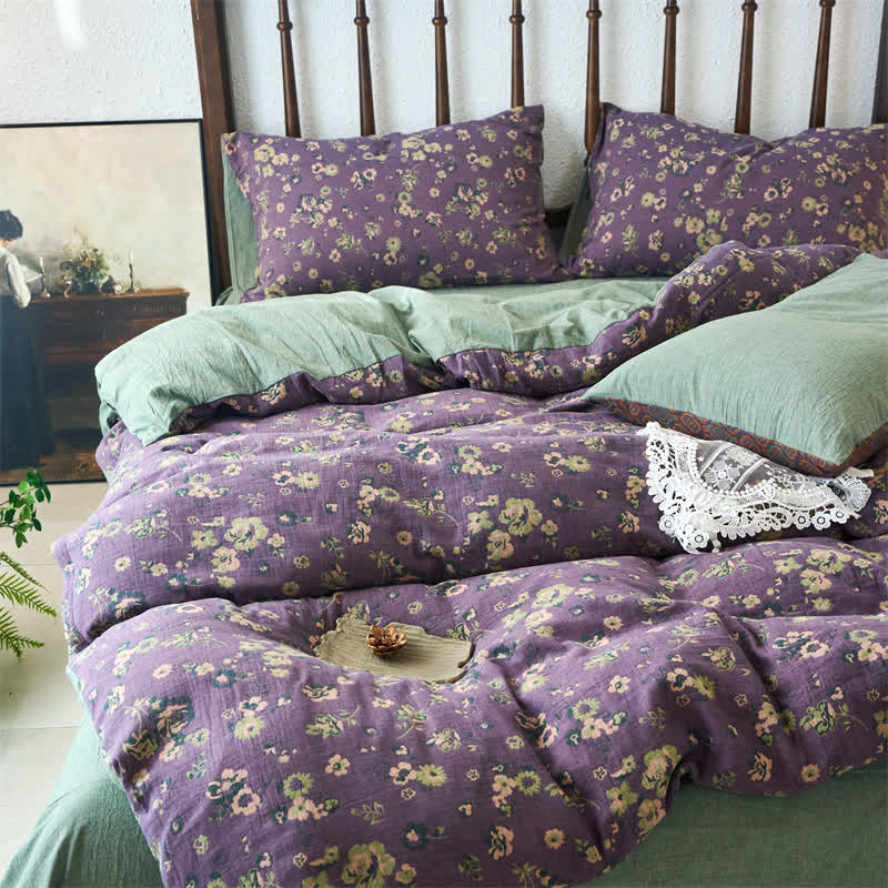 Set copripiumino con stampa floreale in garza jacquard (4 pezzi)