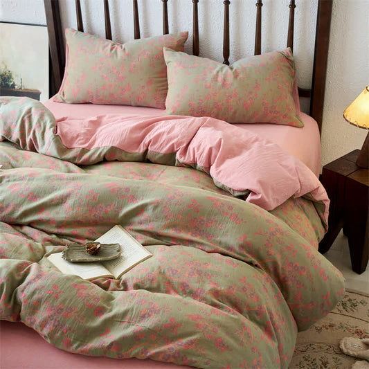 Set di biancheria da letto in cotone floreale con garza jacquard (4 pezzi)