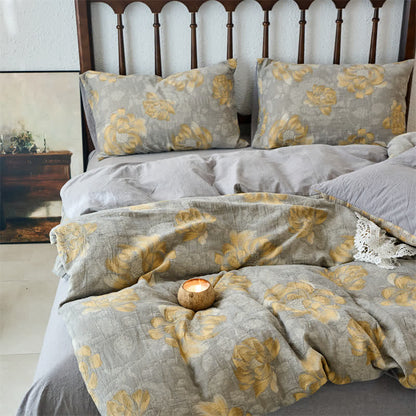 Set di biancheria da letto floreale neutro in garza di cotone (4 pezzi)
