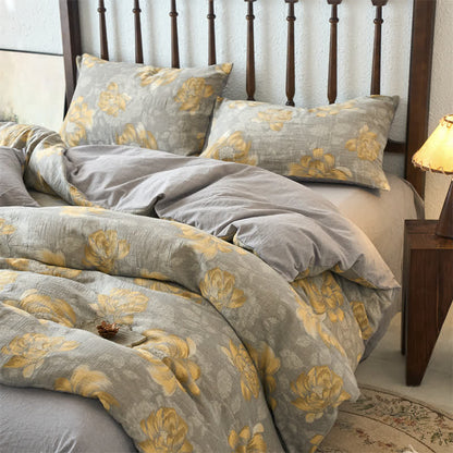 Set di biancheria da letto floreale neutro in garza di cotone (4 pezzi)