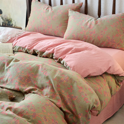 Set di biancheria da letto in cotone floreale con garza jacquard (4 pezzi)