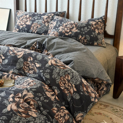 Set di biancheria da letto floreale in jacquard di garza di cotone retrò (4 pezzi)