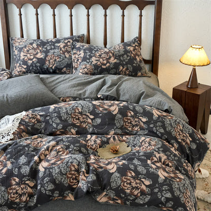 Set di biancheria da letto floreale in jacquard di garza di cotone retrò (4 pezzi)