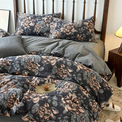 Set di biancheria da letto floreale in jacquard di garza di cotone retrò (4 pezzi)