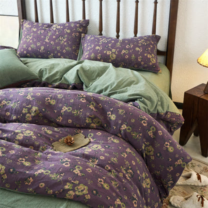 Set copripiumino con stampa floreale in garza jacquard (4 pezzi)