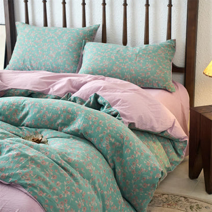 Set copripiumino in garza jacquard floreale (4 pezzi)